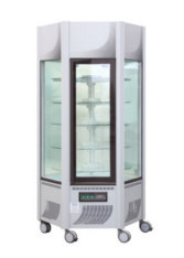 REBV.LPBT - Upright hexagonal panoramic display for ice cream and frozen food, rotating shelves